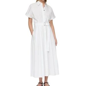 Elegant White Belted Shirt Dress